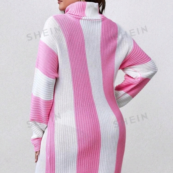 SHEIN Privé Plus Two Tone Turtleneck Drop Shoulder Sweater Dress Deadstock - Picture 3 of 3